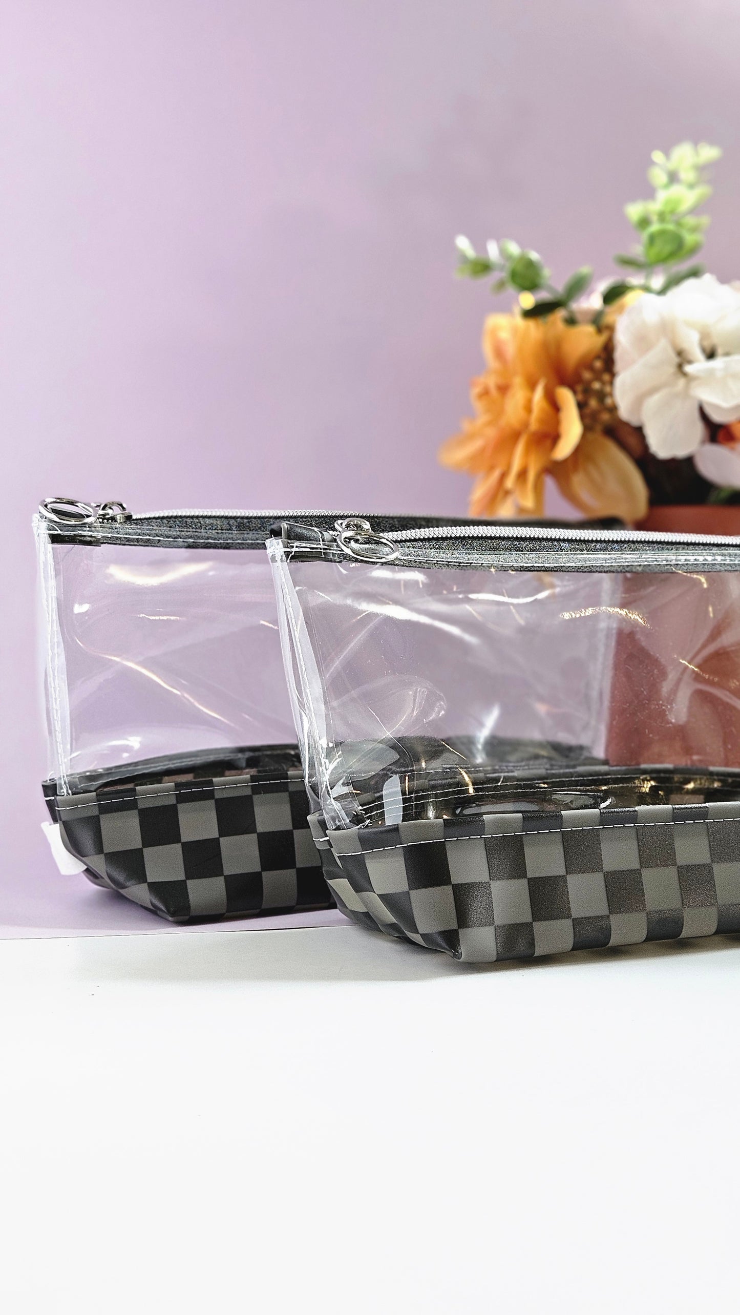 Black Checkered Vinyl Pouch