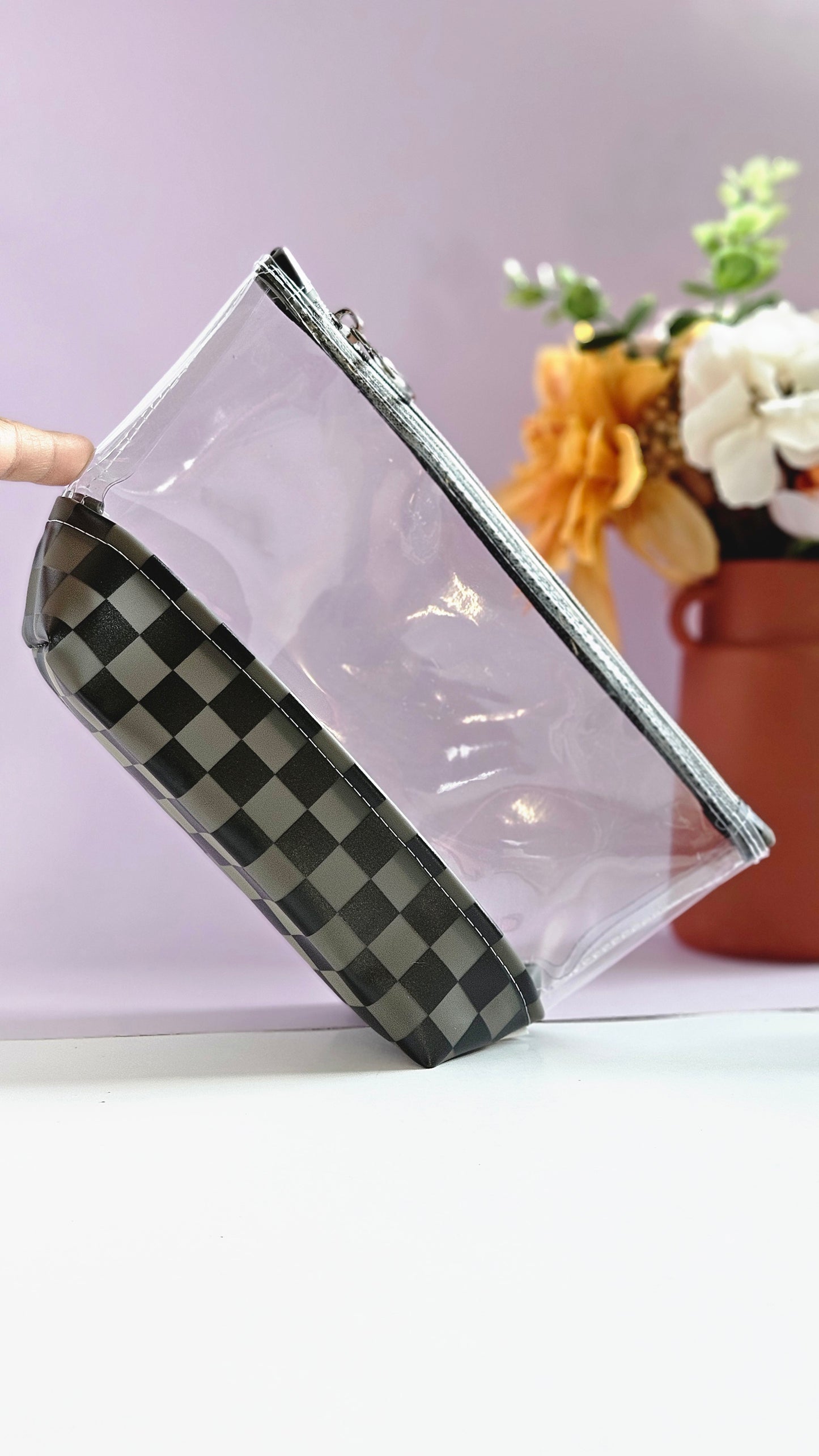 Black Checkered Vinyl Pouch