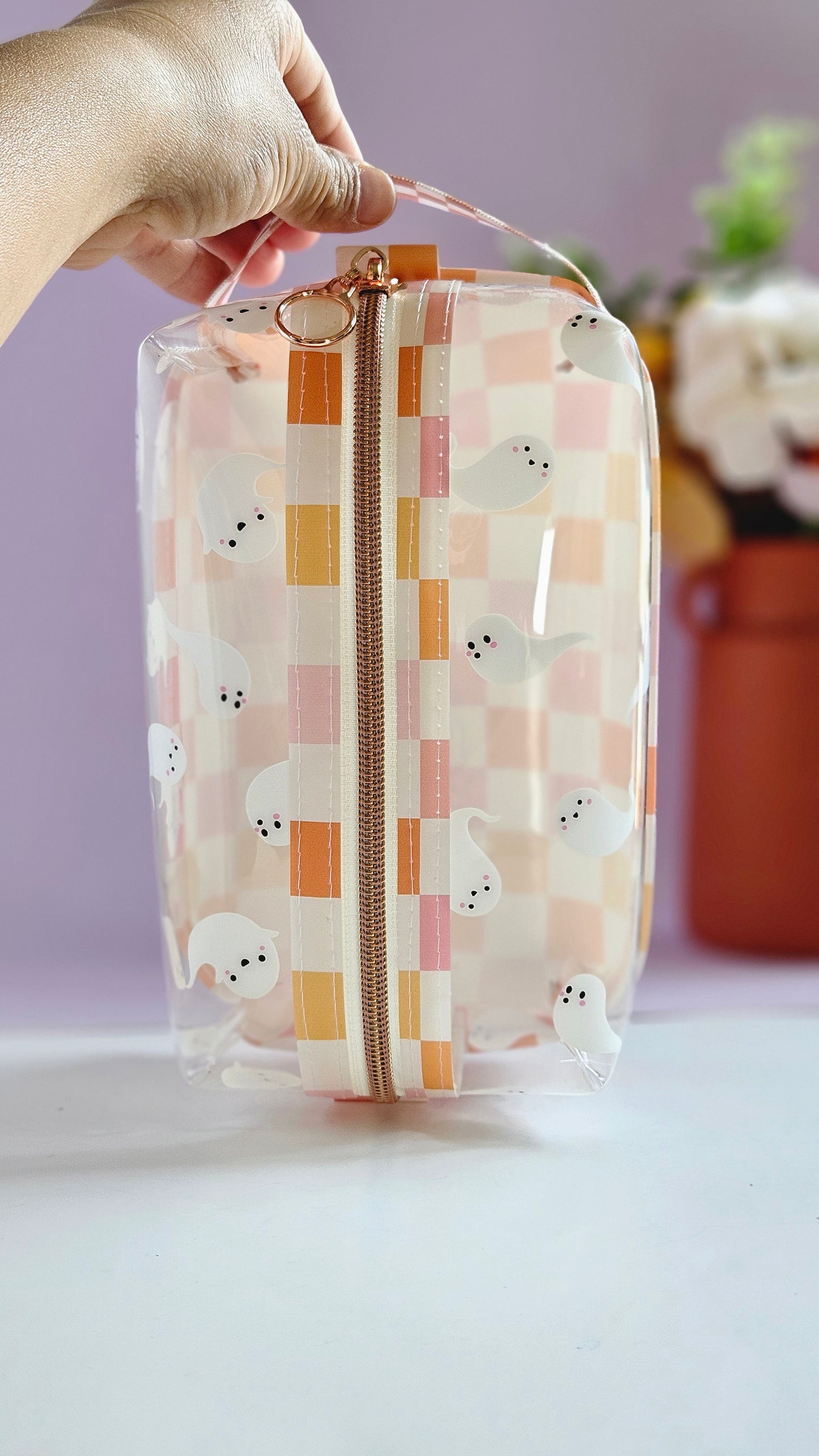 Ghost and Pink Checkered Vinyl Boxy Bag