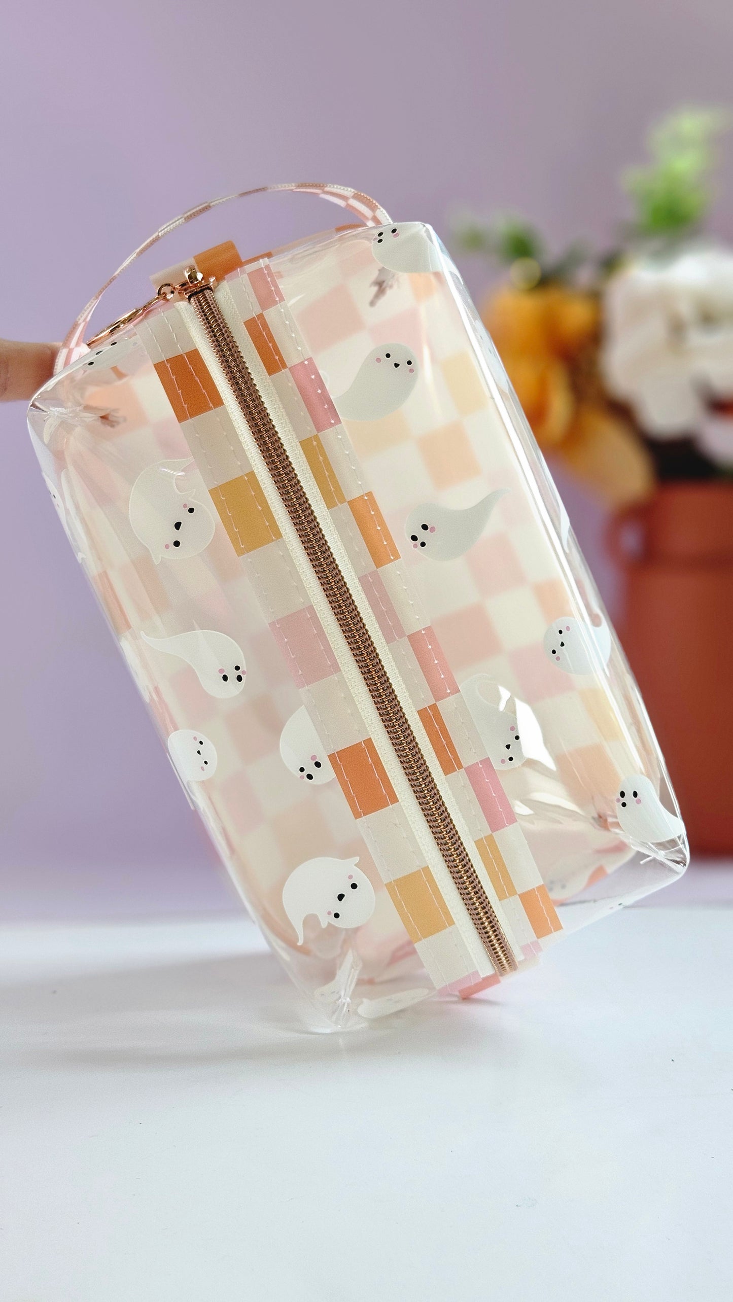 Ghost and Pink Checkered Vinyl Boxy Bag