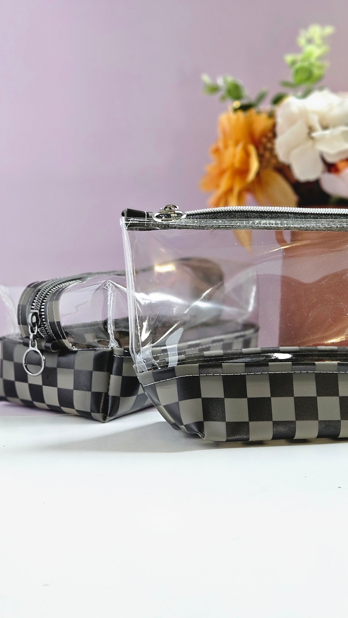 Black Checkered Vinyl Pouch