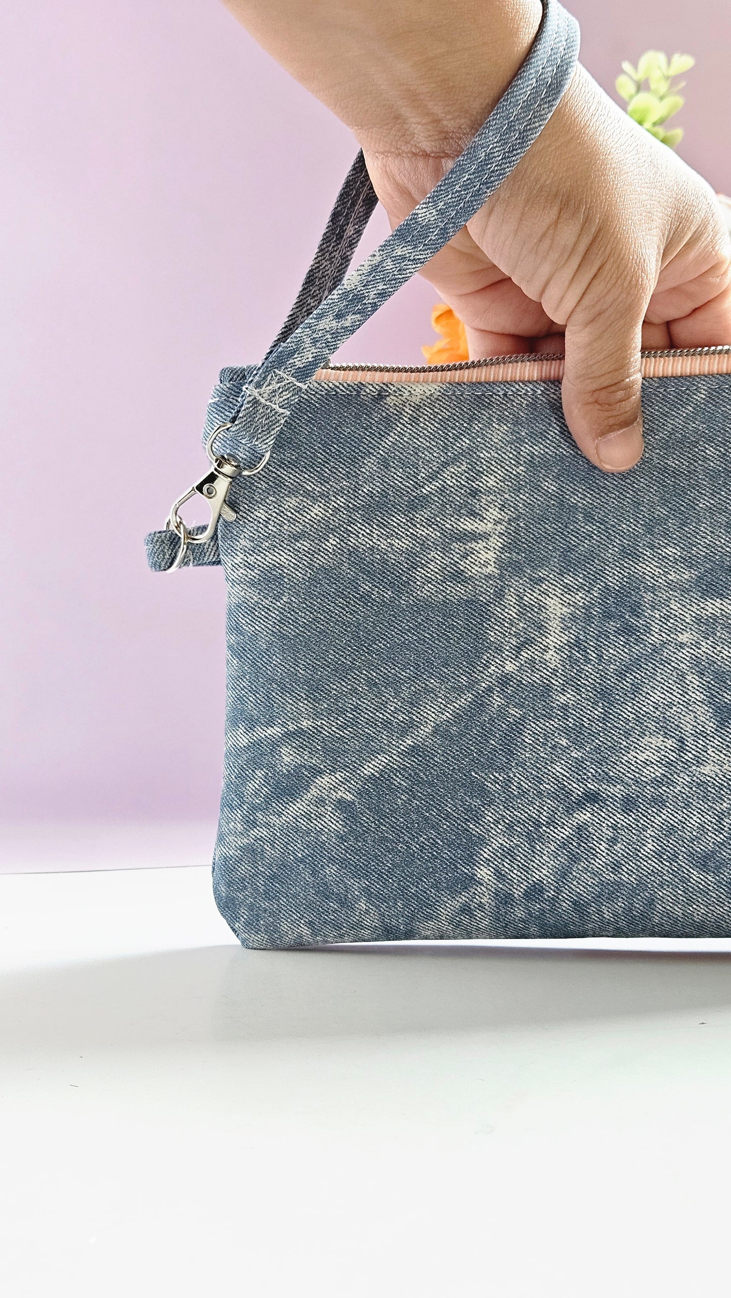 Faux Denim Zipper Pouch