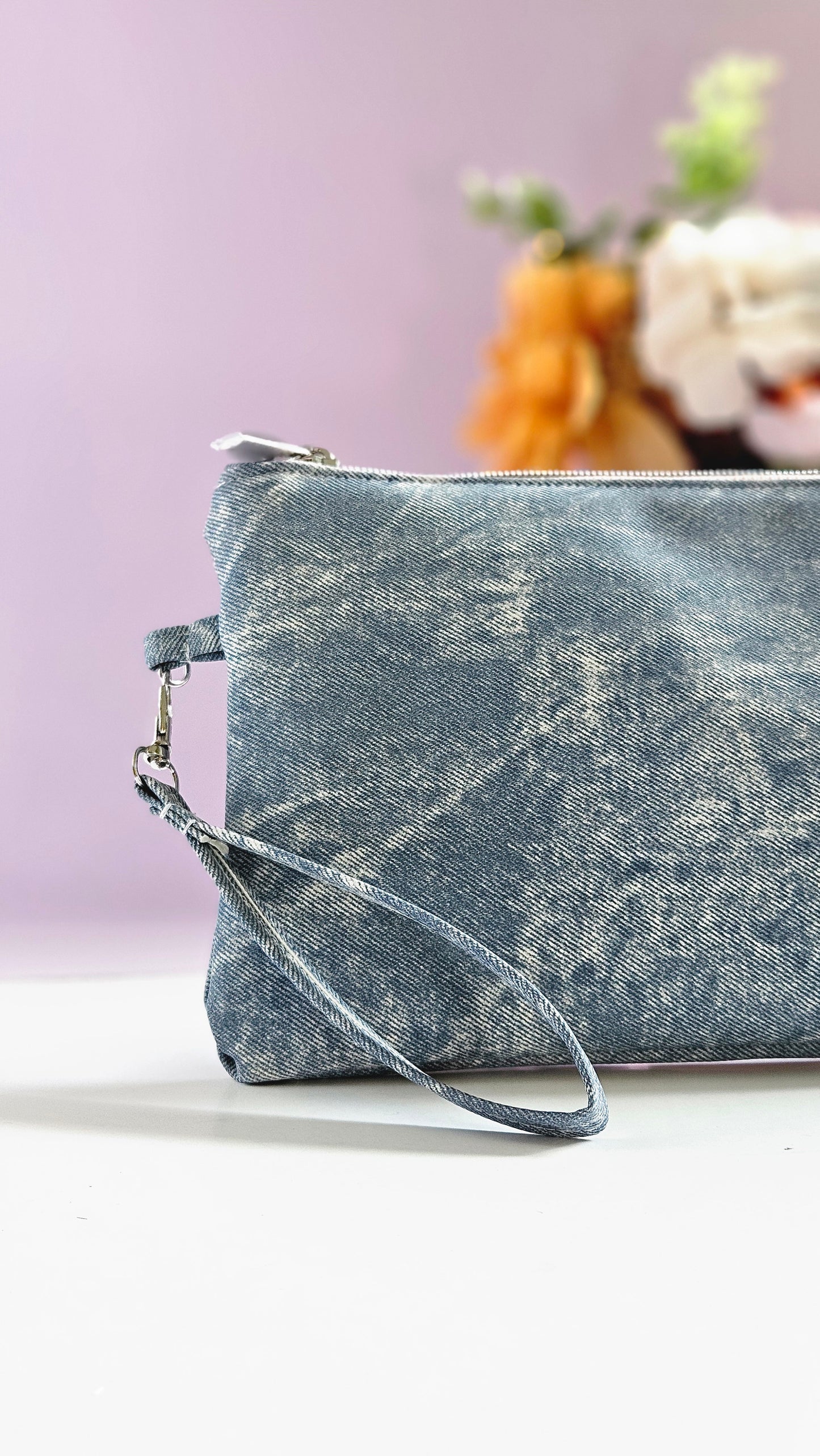 Faux Denim Zipper Pouch