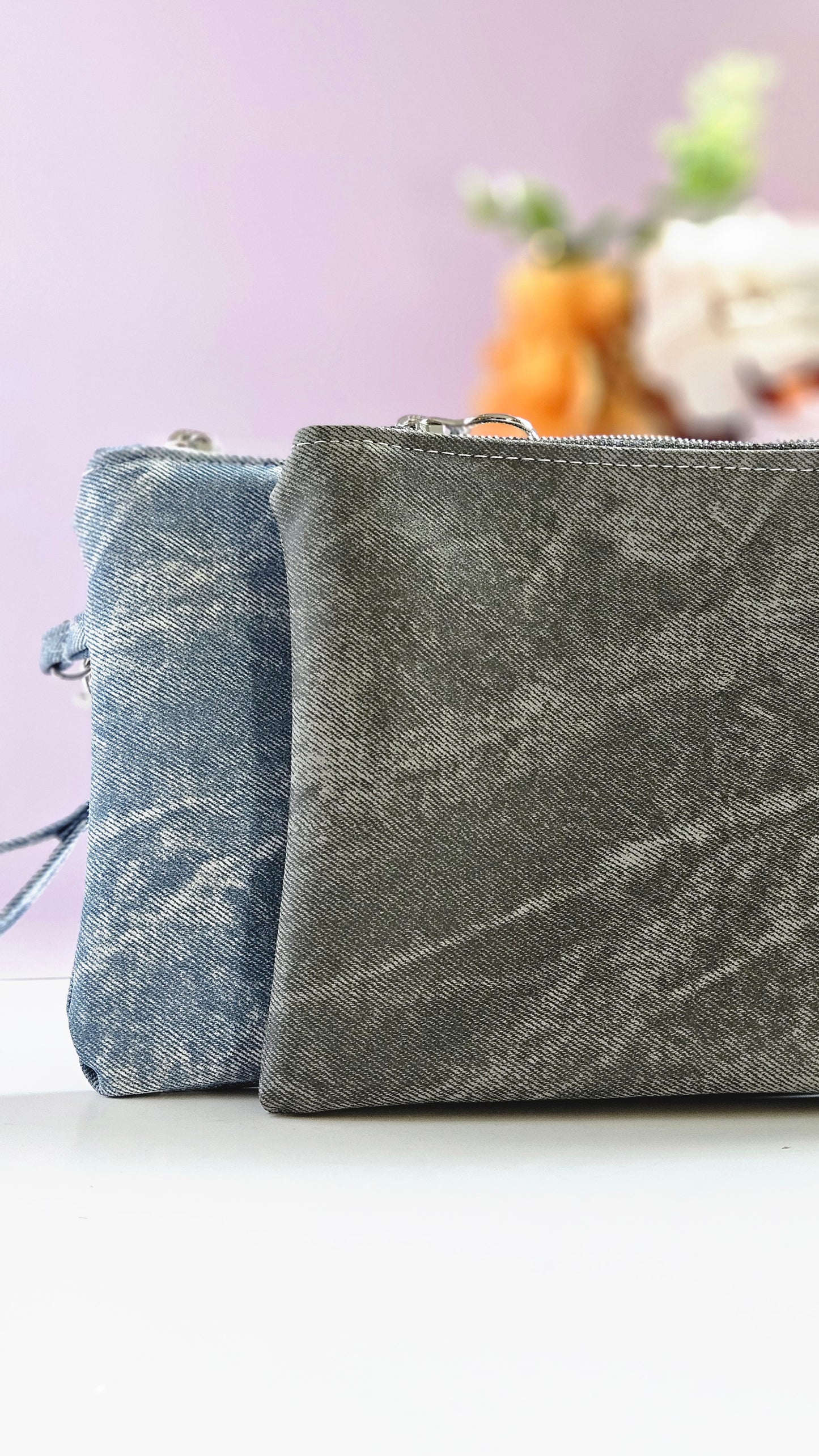 Faux Denim Zipper Pouch