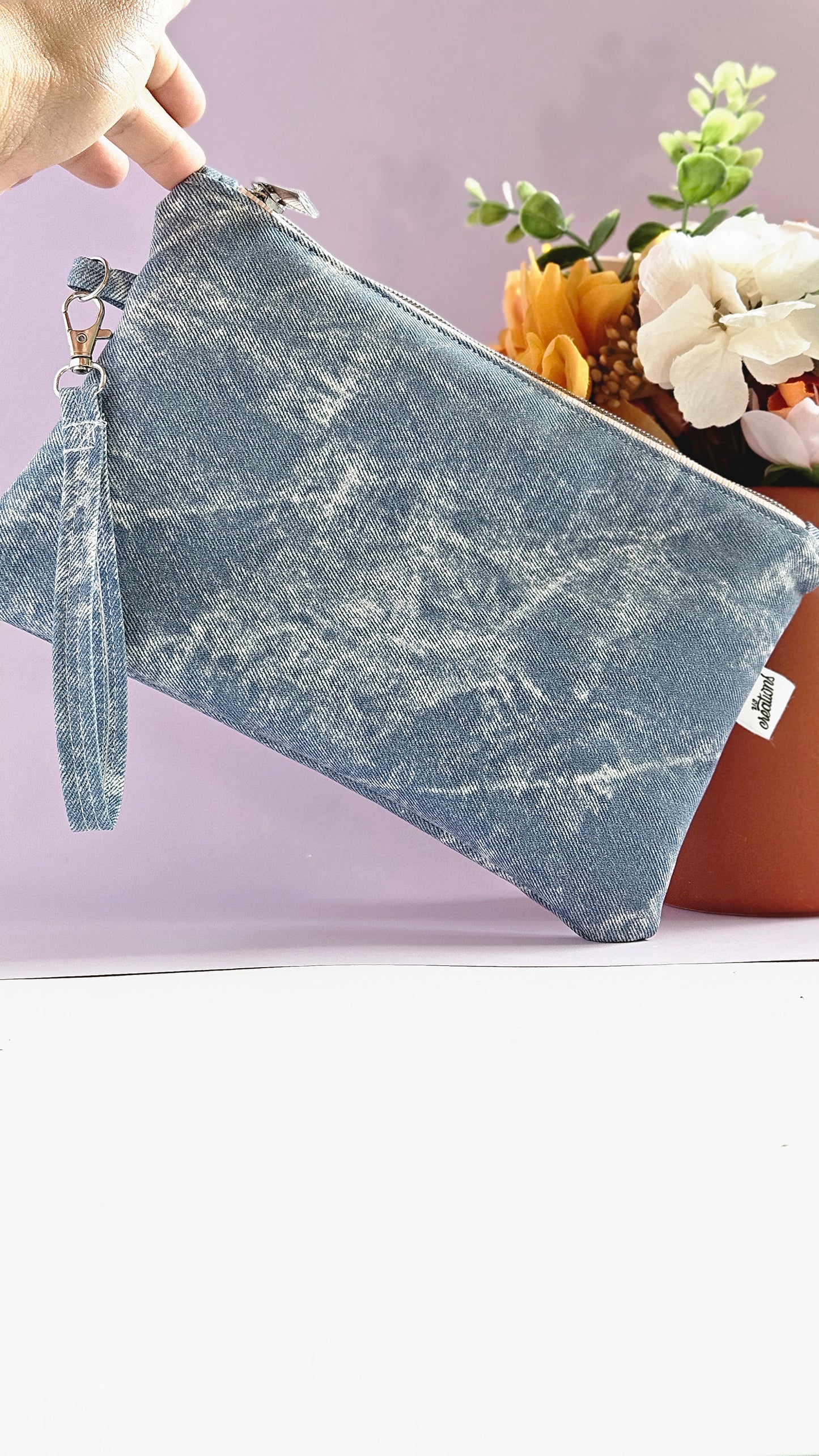 Faux Denim Zipper Pouch