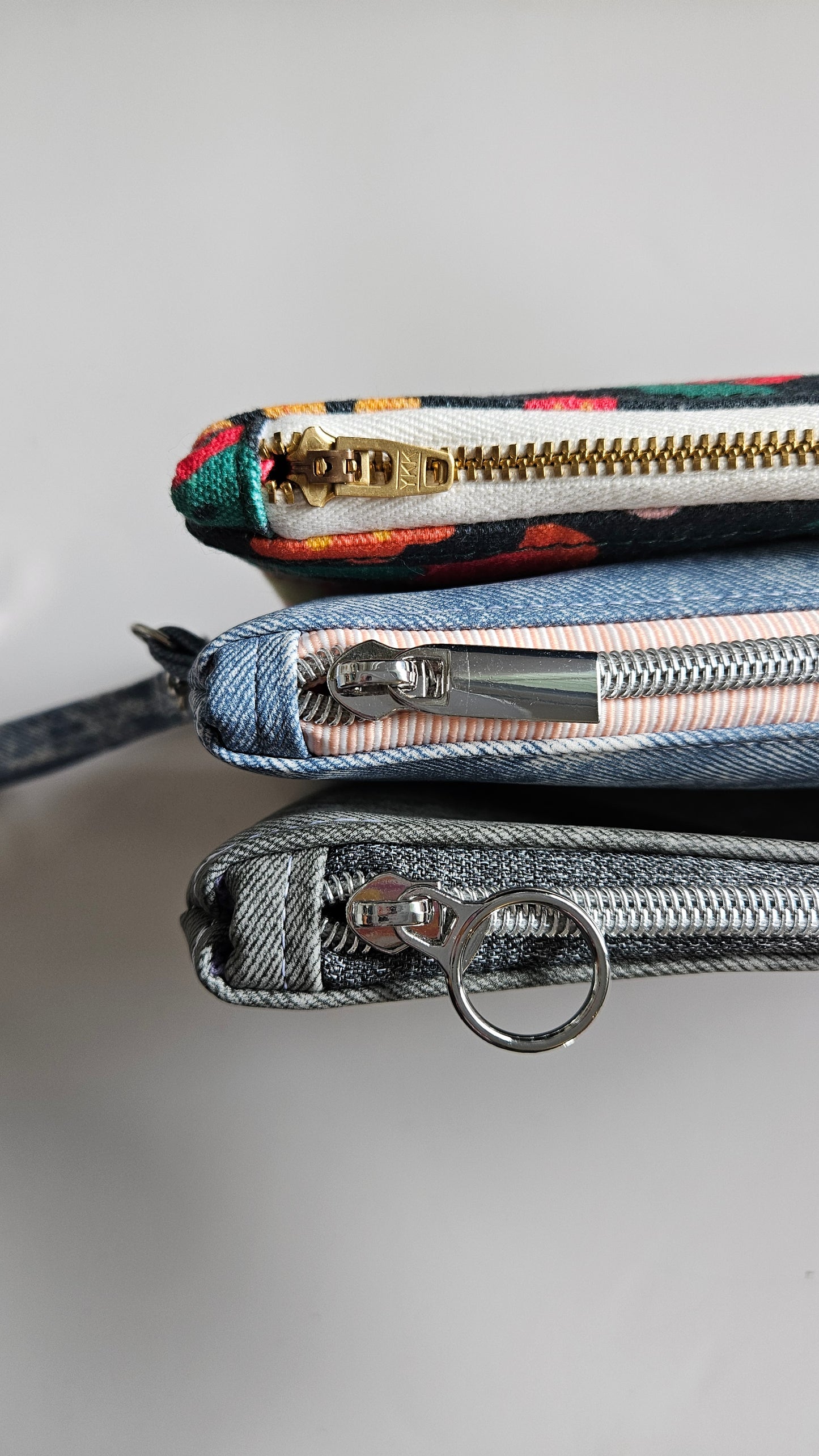 Faux Denim Zipper Pouch