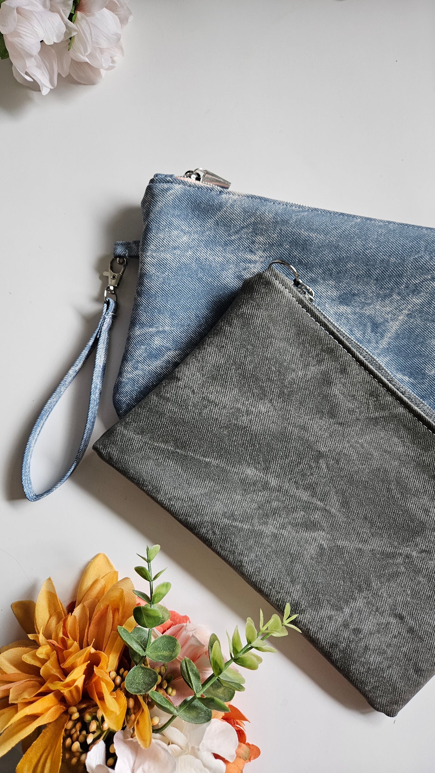 Faux Denim Zipper Pouch