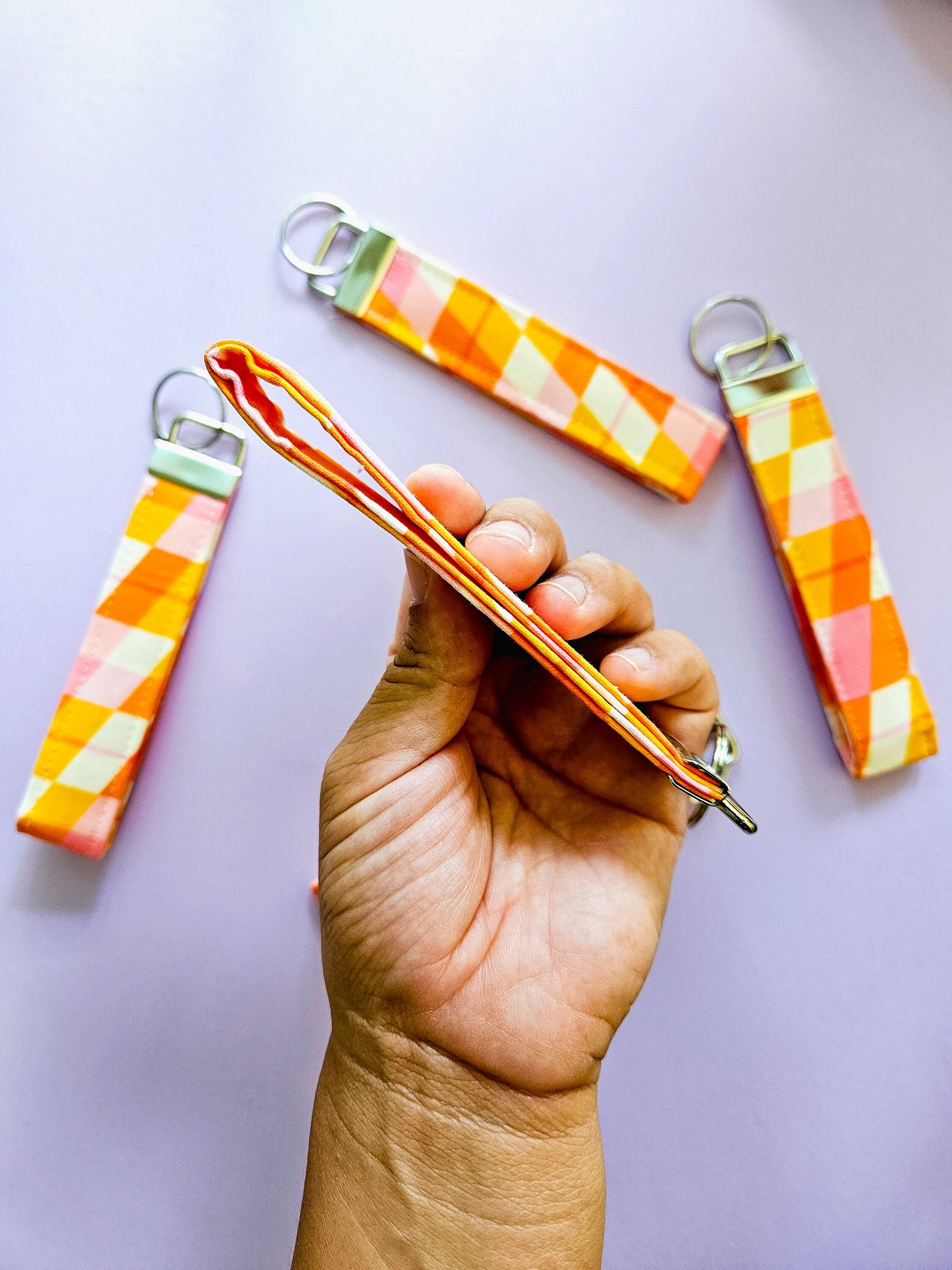 Diagonal Orange Wristlet Keychain