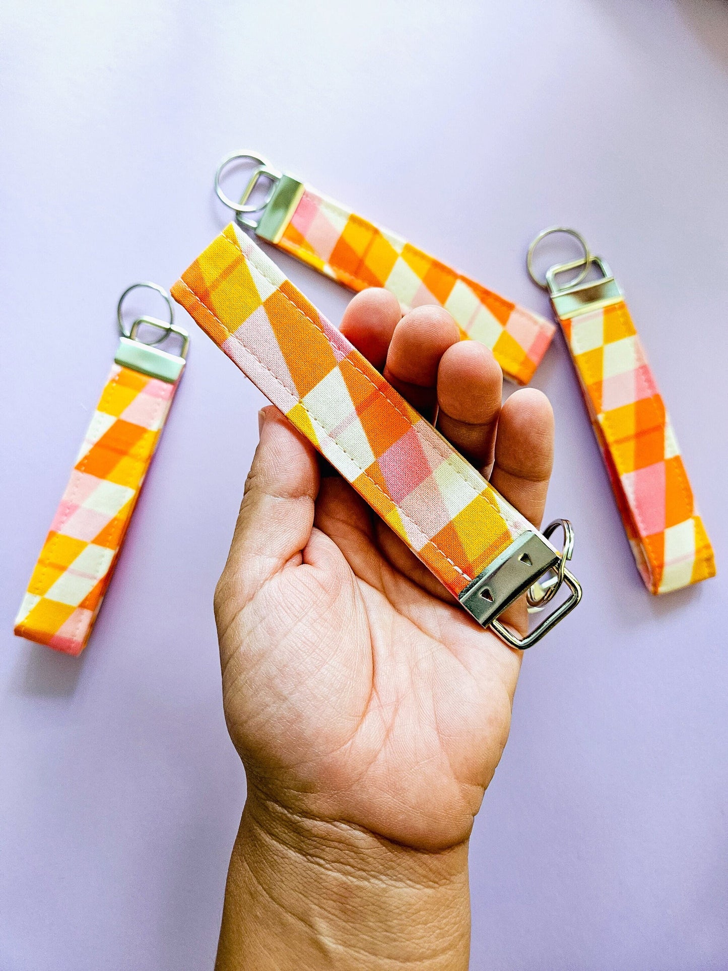 Diagonal Orange Wristlet Keychain